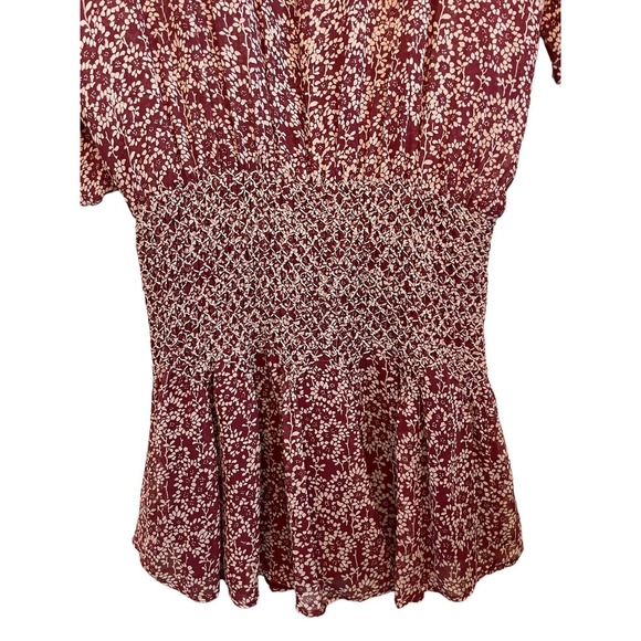 Ulla Johnson Samira Drop Waist Size 2‎ Silk Bordeaux Red Floral Sheer Smocked - Picture 5 of 6